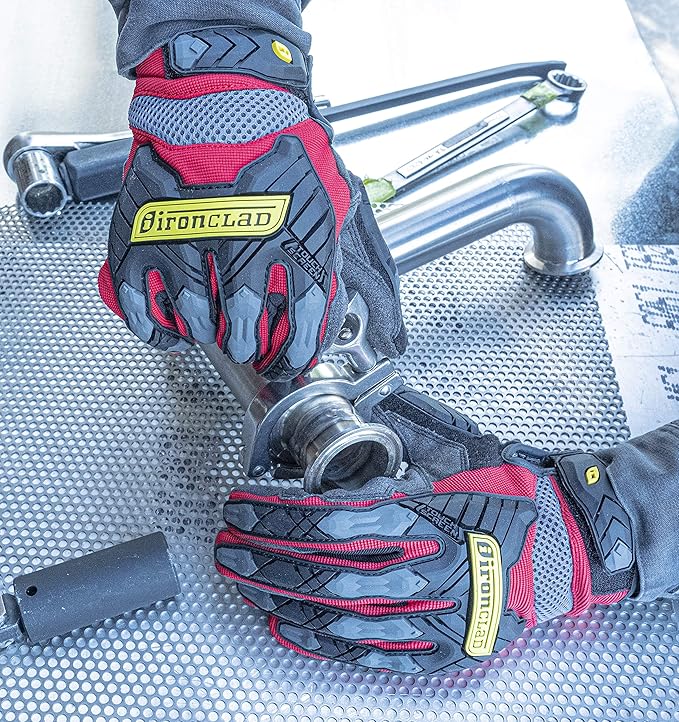 Ironclad Command Impact 360 Cut A5 Work Gloves; Touch Screen Gloves Conductive Palm & Fingers, Impact Protection, Machine Washable, Sized S, M, L, XL, XXL (1 Pair), Red (IEX-MIGR5-03-M)